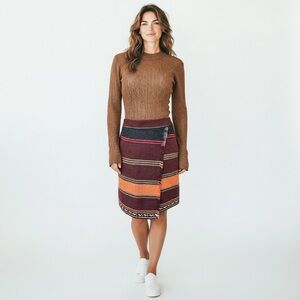 NWT LOFT Striped Faux Wrap Mini Skirt in Burgundy and Orange